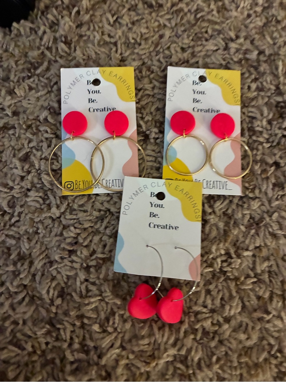 Handmade Polymer Clay Pink Hoop Earrings -